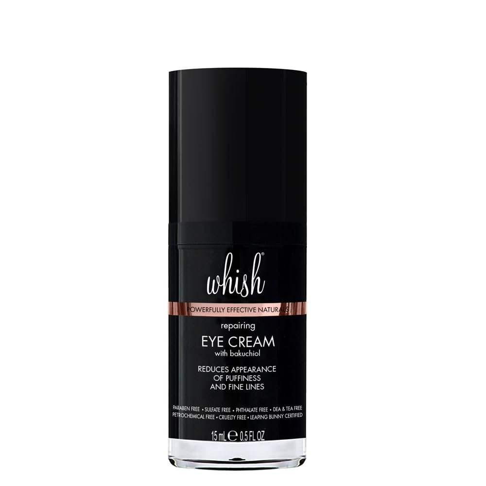 Whish Repairing Eye Cream - Reduces Puffiness & Appearance of Fine Lines, Reduces the Appearance of Bags & Dark Circles, Has Gentle All Natural Retinol Replacement, Backuchiol - .5 fl oz