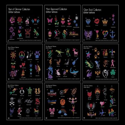 Glimmer Body Art Temporary Tattoo Party Kit  75 Stencils, 2 Skin-Safe Glues, 2 Brushes  Perfect for Kids, Events, & Festivals  NEW!