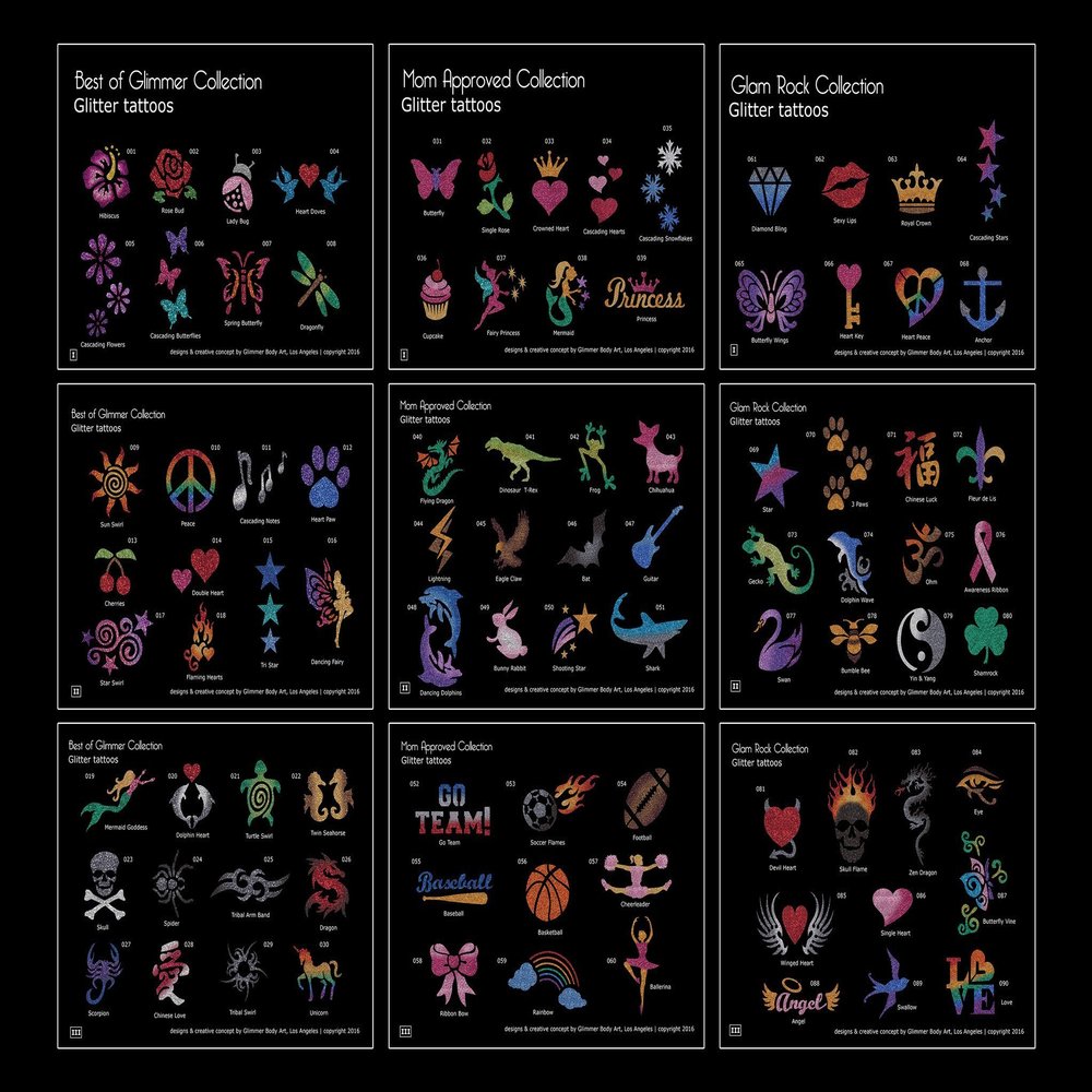 Glimmer Body Art Temporary Tattoo Party Kit  75 Stencils, 2 Skin-Safe Glues, 2 Brushes  Perfect for Kids, Events, & Festivals  NEW!