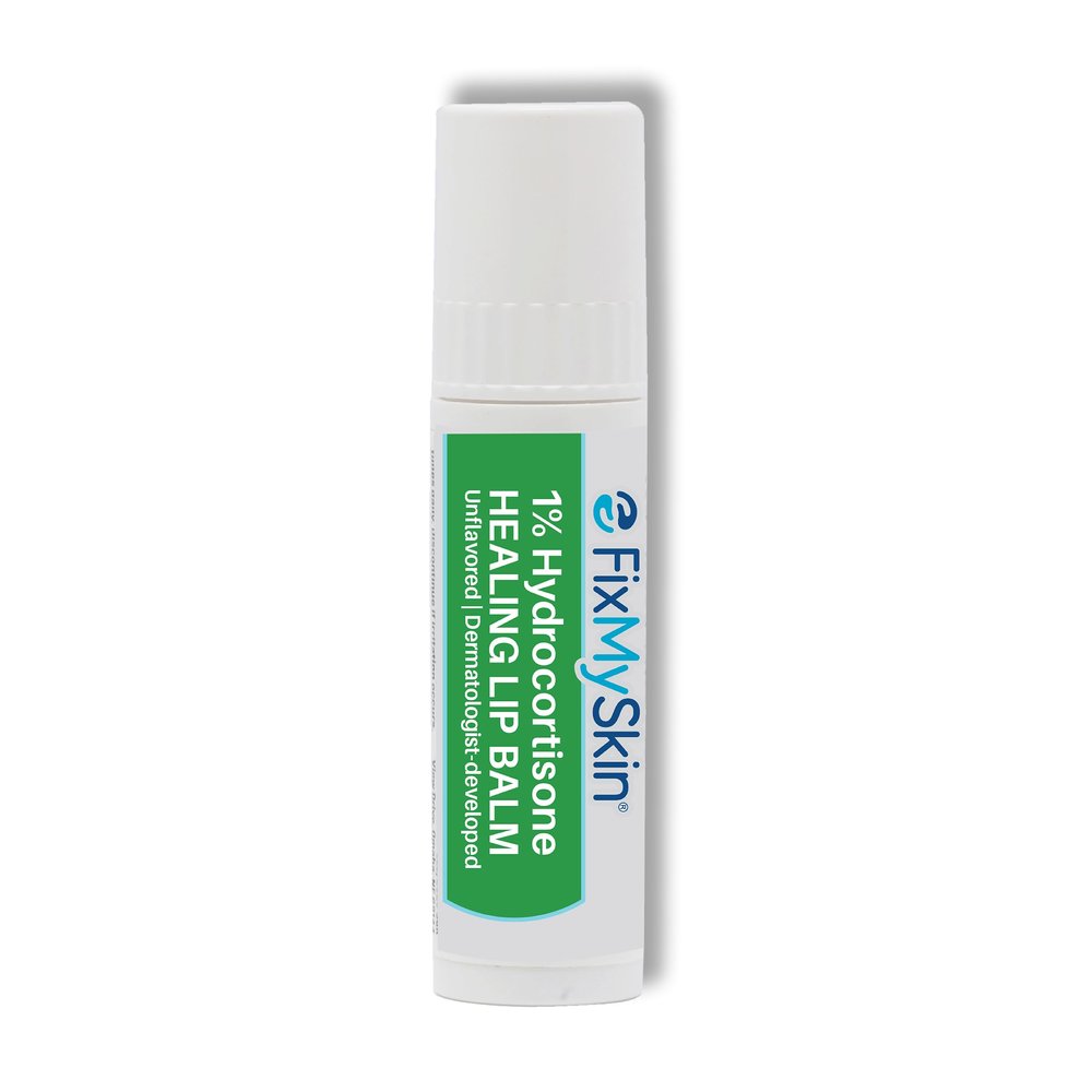 FixMySkin 1% Hydrocortisone Healing Lip Balm, Unflavored Soothes Dry, Cracked & Irritated Lips, Relieves Chapped Lips, Cold Sores & Eczema, Dermatologist Developed, Travel-Friendly Tube, 0.15 oz