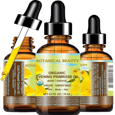 Botanical Beauty Organic EVENING PRIMROSE OIL 100% Pure Natural Undiluted Unrefined Virgin Cold Pressed Carrier Oil. 0.5 Fl.oz.- 15 ml for face, skin, hair, nails