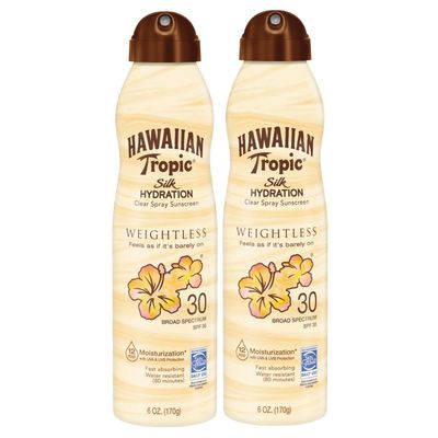Hawaiian Tropic Sunscreen Silk Hydration Weightless Broad Spectrum Sunscreen Spray, SPF 30, 6 Ounce - Twin Pack