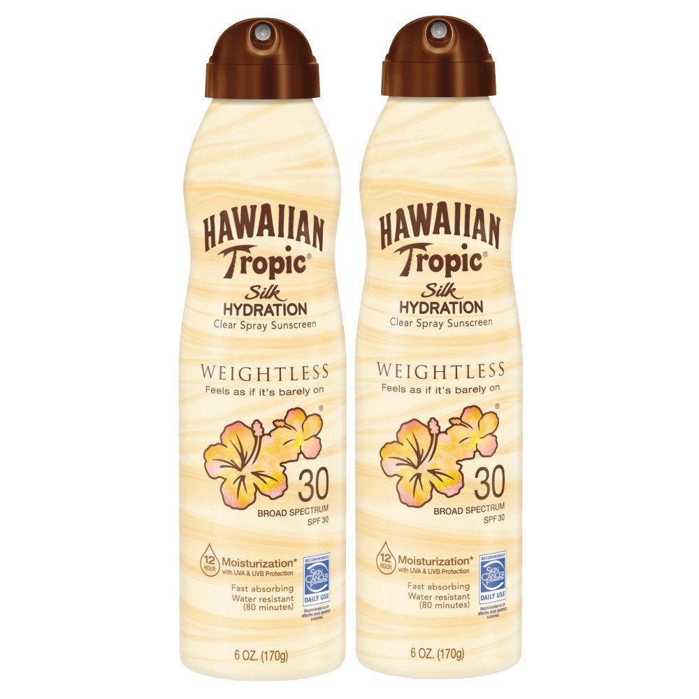 Hawaiian Tropic Sunscreen Silk Hydration Weightless Broad Spectrum Sunscreen Spray, SPF 30, 6 Ounce - Twin Pack