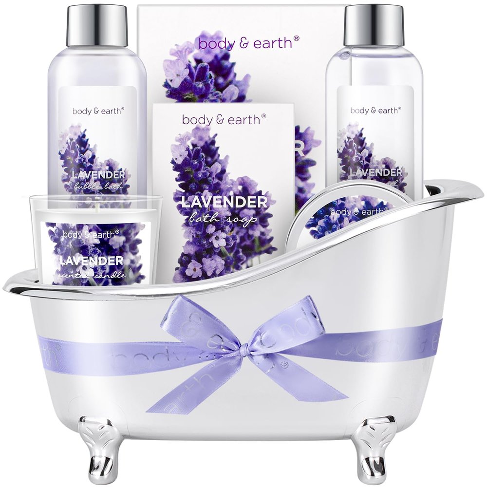 Gift Set for Women Body & Earth Gifts Set Lavender Gift Baskets For Women Bath Sets with Bubble Bath Body Lotion Scented Candle Valentines Day Gifts
