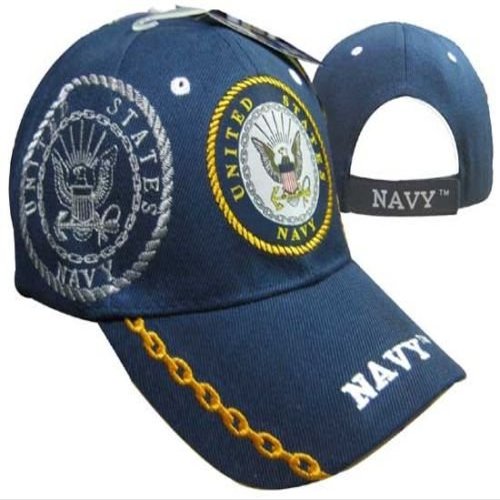 Dark Blue Navy Emblem Shadow Embroidered Premium Quality Cap Hat (TOPW)