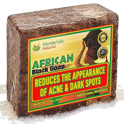 Wonderfully Natural #1 African Black Soap for Acne & Dark Spots | Organic Vegan Satisfaction Guarantee | 1lb bar 90 day Supply