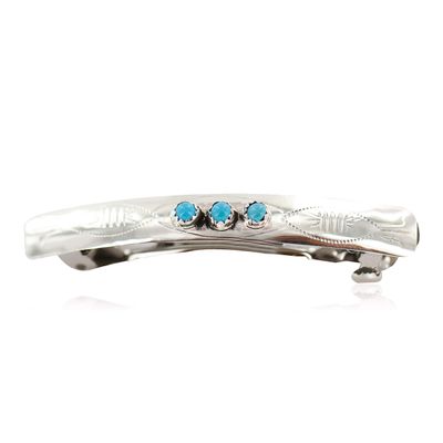 $200Tag Certified Silver Navajo Natural Turquoise Native Hair Barrette 10346-11 Made by Loma Siiva