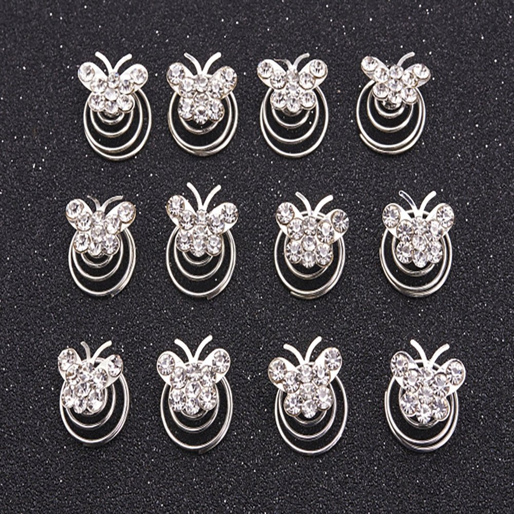 24PCS Rhinestones Crystal Spirals Hair Pin Clip Imitation Pearl Spin Pin Swirl Hair Twists Coils Hairpin Bun Stick Pick (D#)
