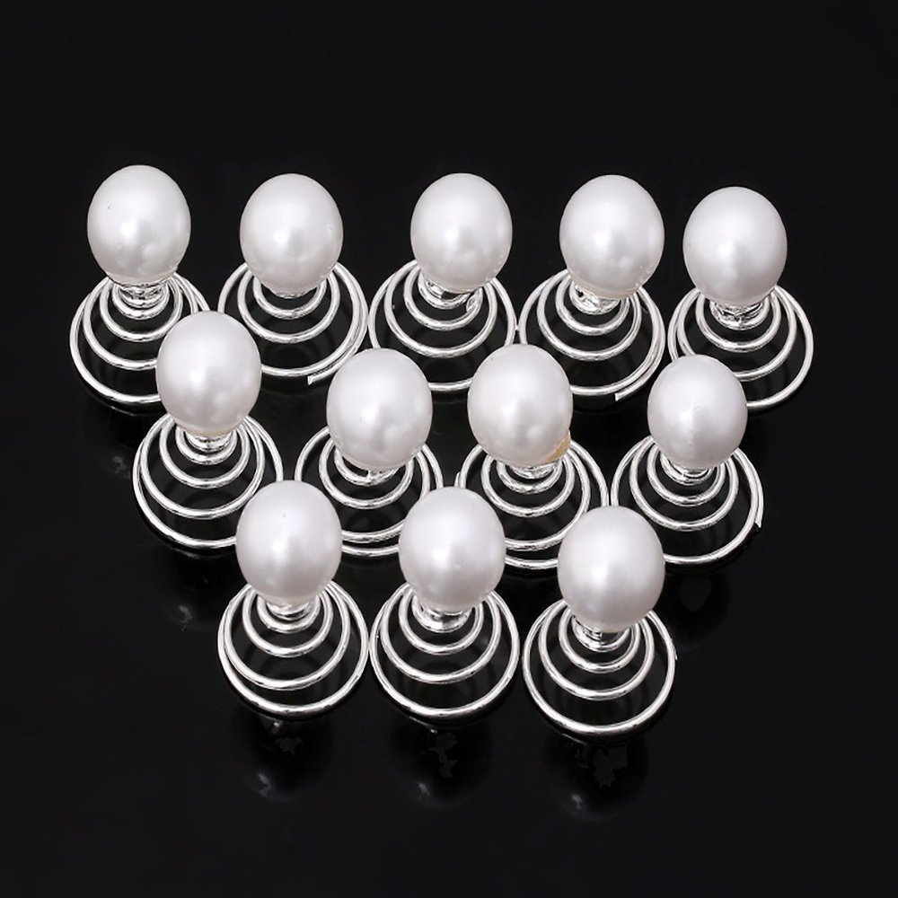 24PCS Rhinestones Crystal Spirals Hair Pin Clip Imitation Pearl Spin Pin Swirl Hair Twists Coils Hairpin Bun Stick Pick (B#)