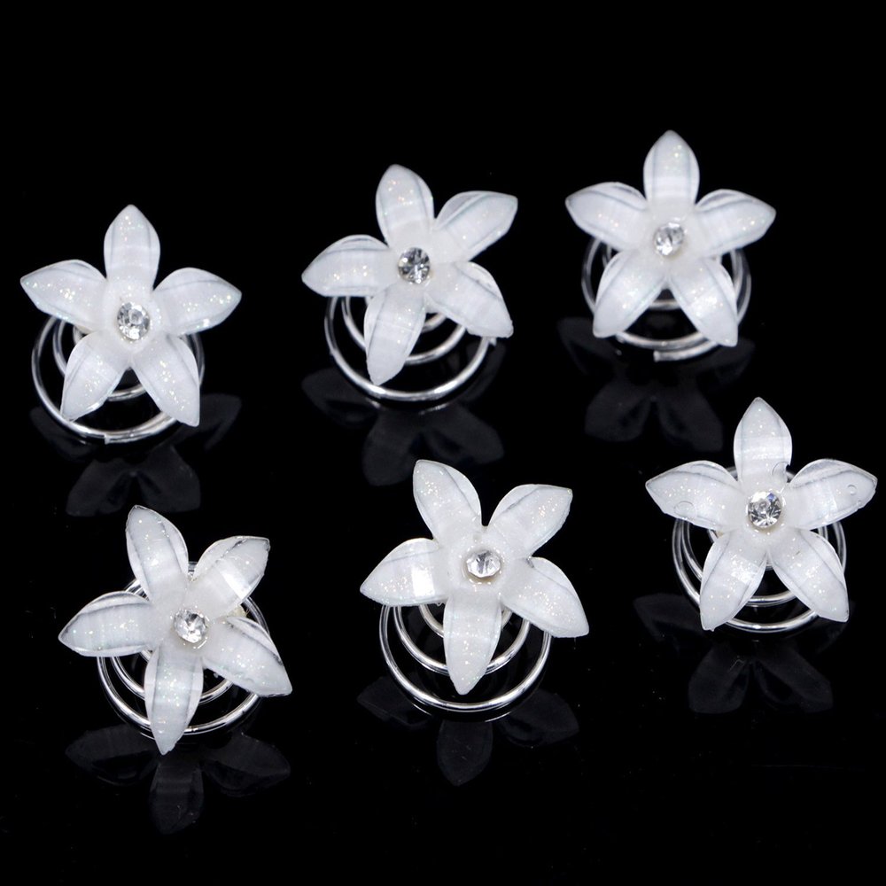 24PCS Rhinestones Crystal Spirals Hair Pin Clip Imitation Pearl Spin Pin Swirl Hair Twists Coils Hairpin Bun Stick Pick (A#)