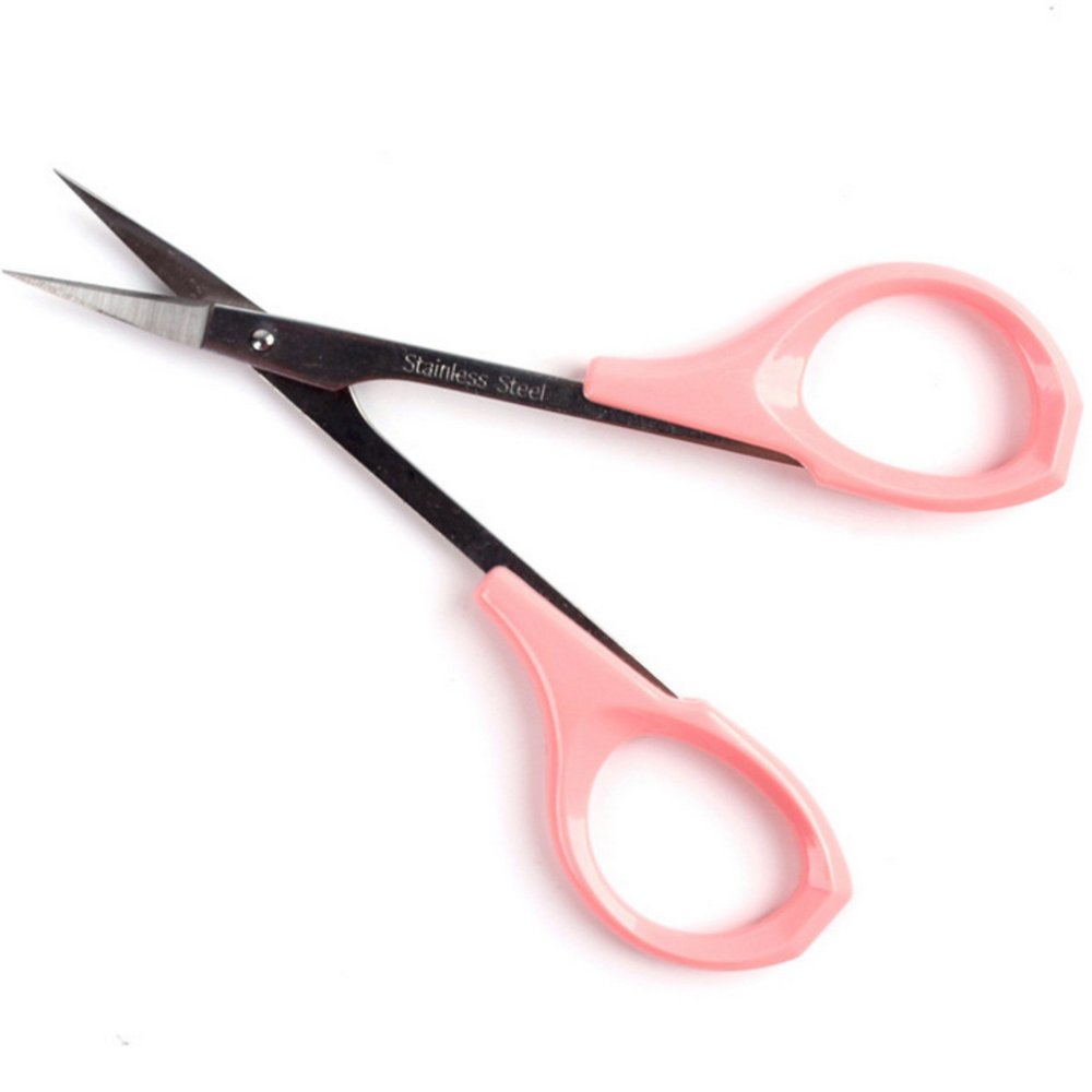 EMILYSTORES Eyebrow Grooming Scissors 4 Inches Curved Small Craft Lash Scissor for Eyebrow Eyelash Extensions Stainless Steel 1PC (Pink_Curved)