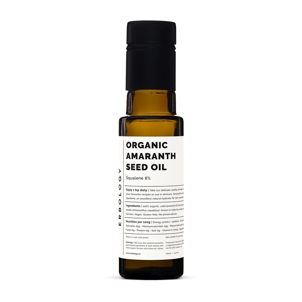 Erbology Organic Amaranth Oil 3.4 fl oz - Cold-Pressed - Rich in Squalene (8%) and Vitamin E (580% RI) - Regenerate and Nourish - No Additives or Preservatives - Sustainably Sourced - Vegan - GMO-Free
