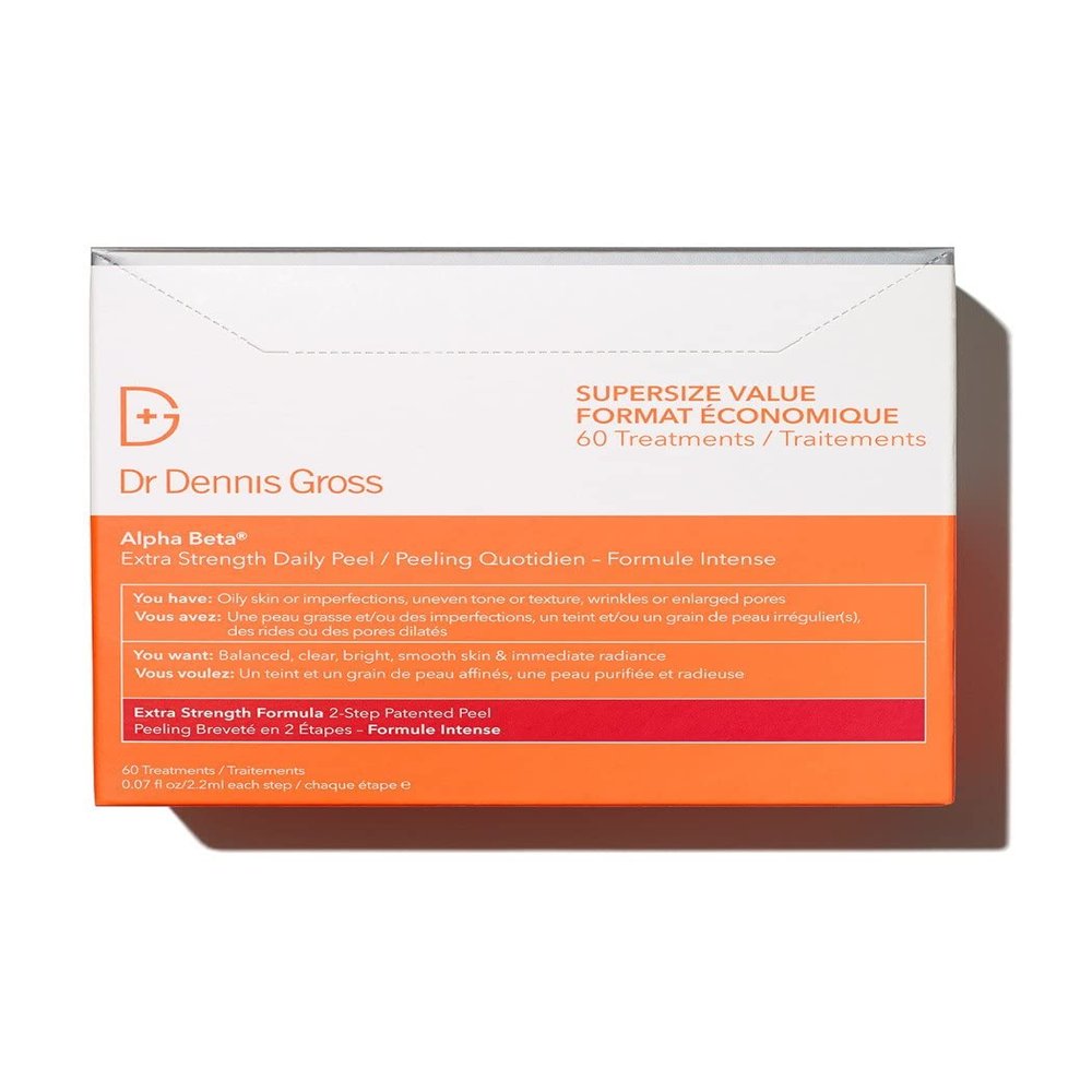 Dr. Dennis Gross Alpha Beta Extra Strength Daily Peel  2-Step Exfoliating Pads for Enhanced Anti-Aging, Smoother Skin, and Radiant Complexion, 60 Treatments