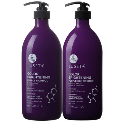 L LUSETA Color Brightening Purple Shampoo and Conditioner Set for Blonde and Gray Hair, Infused with Cocos Nucifera Oil to Help Nourish, Moisturize and Condition Hair, 2x33.8oz
