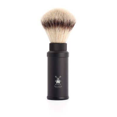 MHLE Travel Black Aluminum Silvertip Fibre Shaving Brush - Portable Synthetic Luxury Shave Brush for Men, Rich Lather