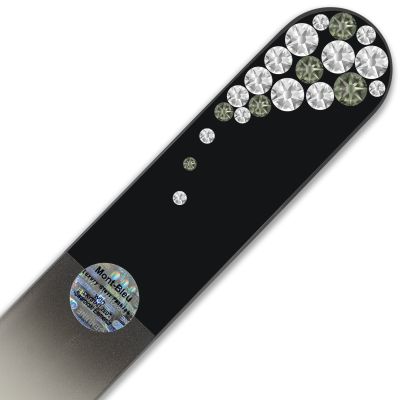 Large Size Glass Nail File Hand Decorated with Swarovski Elements, in Black Velvet Sleeve, Genuine Czech Tempered Glass, Lifetime Guarantee, Hand-Made Crystal Nail File