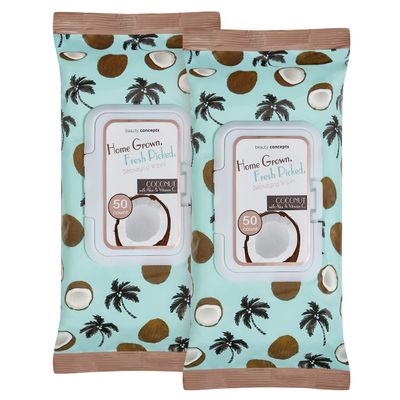 B.C. Beauty Concepts Makeup Remover Wipes Gentle Facial Wipes for Easy Makeup Removal, 100 Count (Pack of 2), Coconut with Aloe & Vitamin C