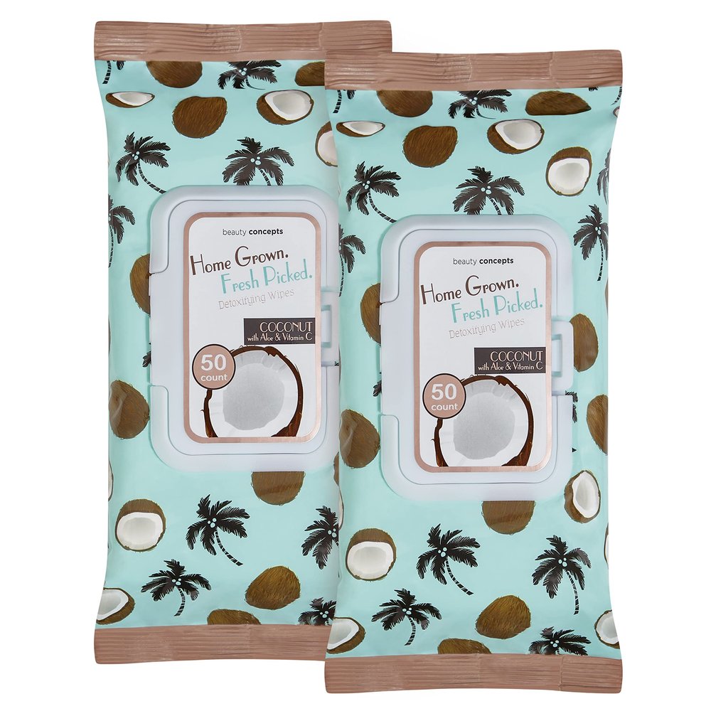 B.C. Beauty Concepts Makeup Remover Wipes Gentle Facial Wipes for Easy Makeup Removal, 100 Count (Pack of 2), Coconut with Aloe & Vitamin C