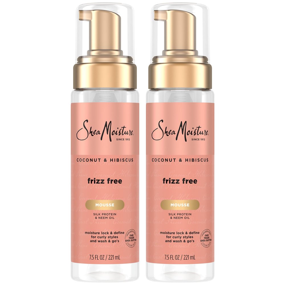 SheaMoisture Curly Hair Products, Coconut & Hibiscus Curl Mousse, Frizz Free Hair with Silk Protein & Neem Oil, Pack of 2-7.5 Oz Each