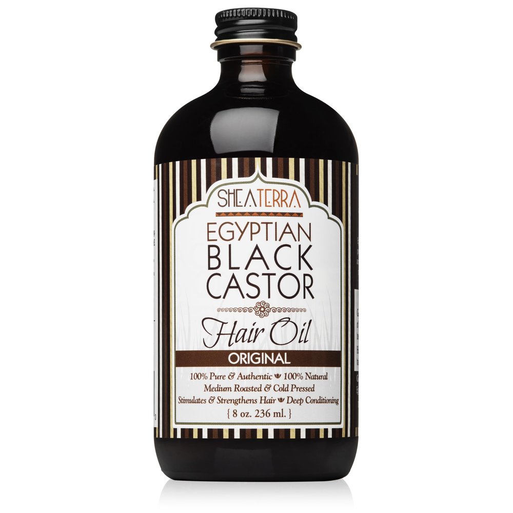 Shea Terra Organics 100 Percent Pure Egyptian Black Castor Extra Virgin Oil | All-Natural Strengthening and Conditioning Hair Oil for Healthy Hair Growth and Scalp 8 oz