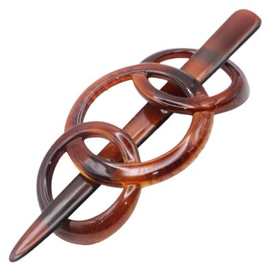 Parcelona French Triple Ringed 3.5" Celluloid Hair Slider Pin Thru Holder Barrette Non Slip Ponytail Women Hair Accessories Barrette with Stick for Girls, Made in France (Tortoise Shell)