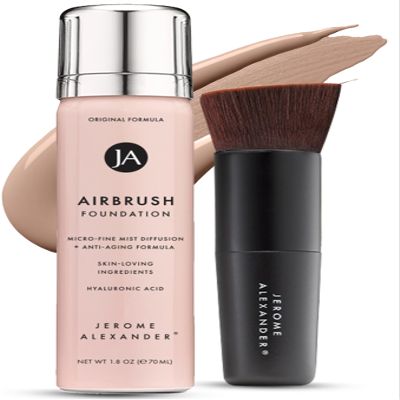 Jerome Alexander MagicMinerals AirBrush Foundation  2 Piece Set with Airbrush Foundation and Kabuki Brush - Spray Makeup with Anti-aging Ingredients for Smooth Radiant Skin - Medium