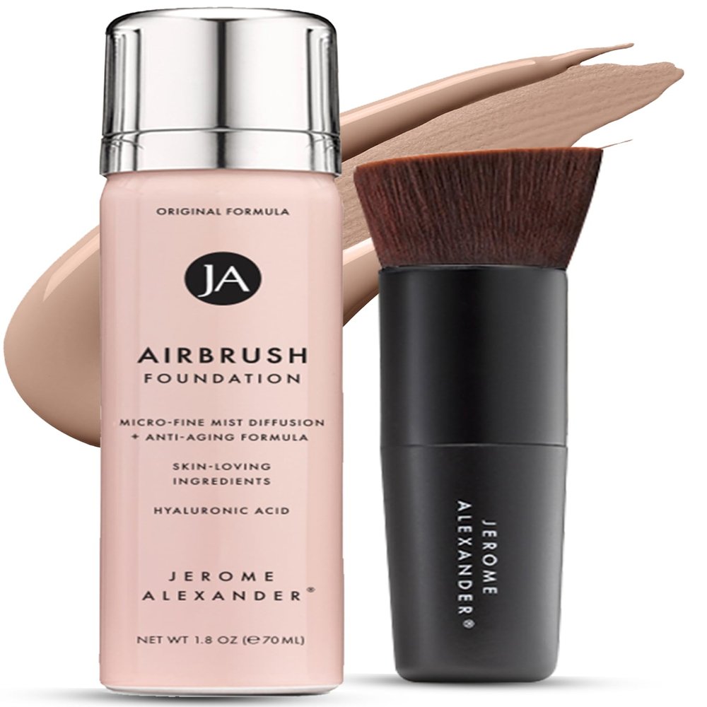 Jerome Alexander MagicMinerals AirBrush Foundation  2 Piece Set with Airbrush Foundation and Kabuki Brush - Spray Makeup with Anti-aging Ingredients for Smooth Radiant Skin - Medium