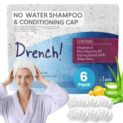 Drench Shampoo Caps No Rinse - Waterless Shampoo Cap and Conditioner - Dry Hair Wash Caps for Elderly or Bedridden - Contains Aloe Vera, Vitamin E and Provitamin B5-6 Counts