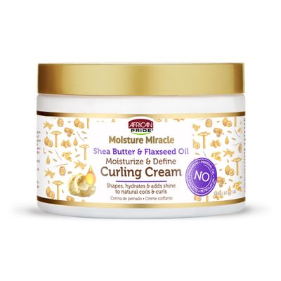 African Pride Moisture Miracle Shea Butter & Flaxseed Oil Curling Cream - Shapes, Hydrates & Adds Shine to Natural Coils & Curls, Moisturizes & Defines Hair, 12 oz