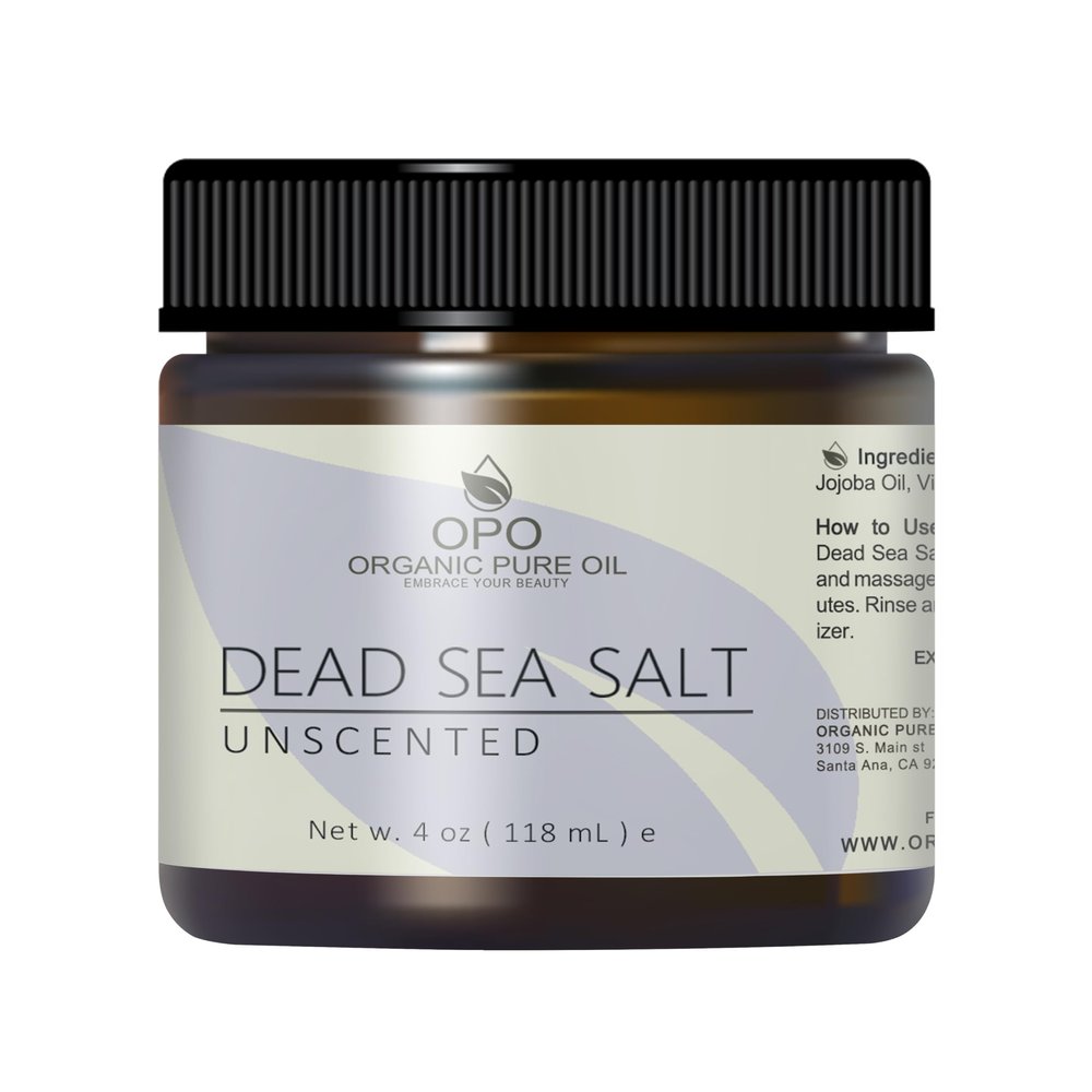 Pure and Natural Dead Sea Salt Scrub- Sea Salt Scrub Gently Exfoliates Face Body Feet & Hands with Soothing Jojoba Oil and Vitamin E by Organic Pure Oil (Unscented, 4 oz)