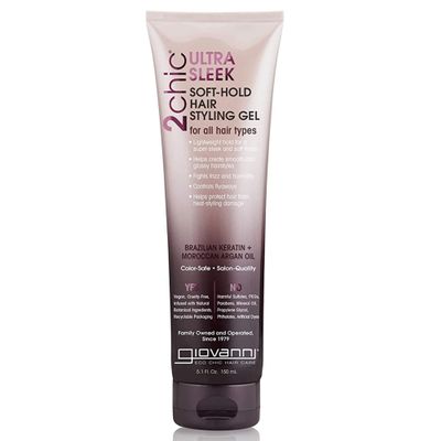 GIOVANNI 2chic Ultra-Sleek Soft Hold Hair Styling Gel, 5.1 oz. - Brazilian Keratin & Argan Oil, Glossy Finish, Enriched with Jojoba, Aloe, Coconut, Pro-Vitamin B-5, Paraben Free, Color Safe