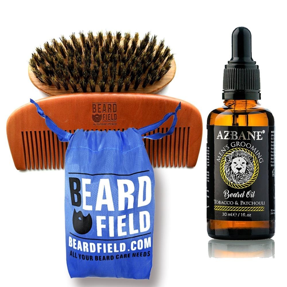 BEARDFIELD Beard Softener - All Natural Cedarwood & Nutmeg scent | Organic Argan oil & Jajoba oils - Premium Beard Oil Conditioner & Beard Comb and Brush Bundle