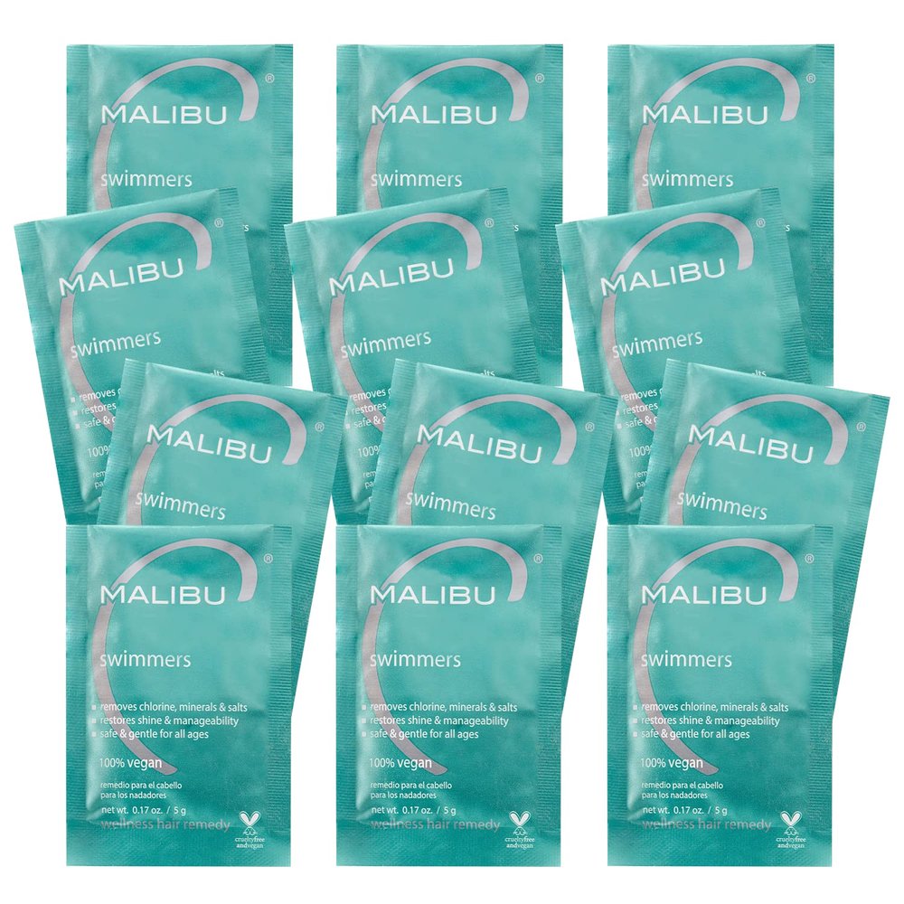 Malibu C Swimmers Wellness Remedy & After Pool Hair Care - Restoring & Hydrating Swim Treatment with Vitamin C Complex - Protects Against Discoloration from Chlorine, Salt Water, Build Up (12 Packets)