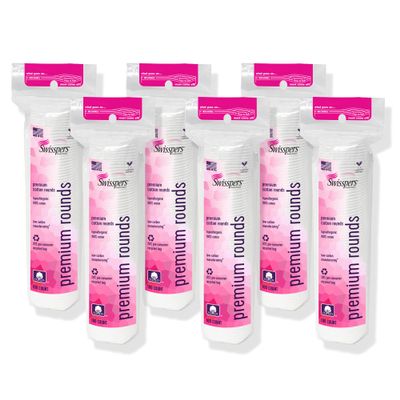 Swisspers Premium Cotton Rounds 100 Count (Pack of 6) - 100% Pure Cotton - Soft, Absorbent, Hypoallergenic Pads for Makeup Removal, Skincare, Baby Care and Facial Cleansing - Lint Free
