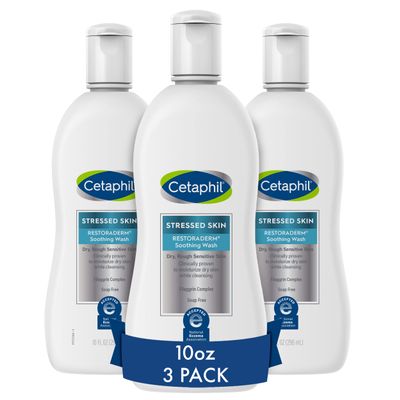 Cetaphil RESTORADERM Soothing Wash, 10 floz Pack of 3, Soothes Dry, Stressed Skin, Hypoallergenic, Soap & Paraben Free, National Eczema Association Endorsed, Dermatologist Recommended