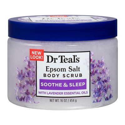 Dr Teal's Pure Epsom Salt Body Scrub, Soothe & Sleep with Lavender Essential Oils, 16 oz
