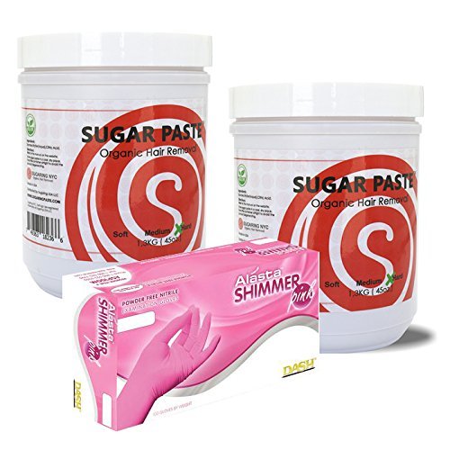 Sugaring Paste Combo - 2 Piece Hard Sugaring Paste for Bikini, Brazilian, Underarms + Box of Sugaring Powder free Nitrile Gloves 100pcs