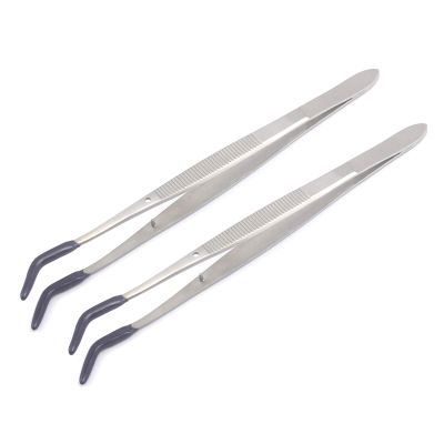 OdontoMed2011 Pack Of 2 Tweezers Bent Tip Tweezers With Rubber Tips Pvc Coated Jewelry Hobby Crafts Tools 'Meriam