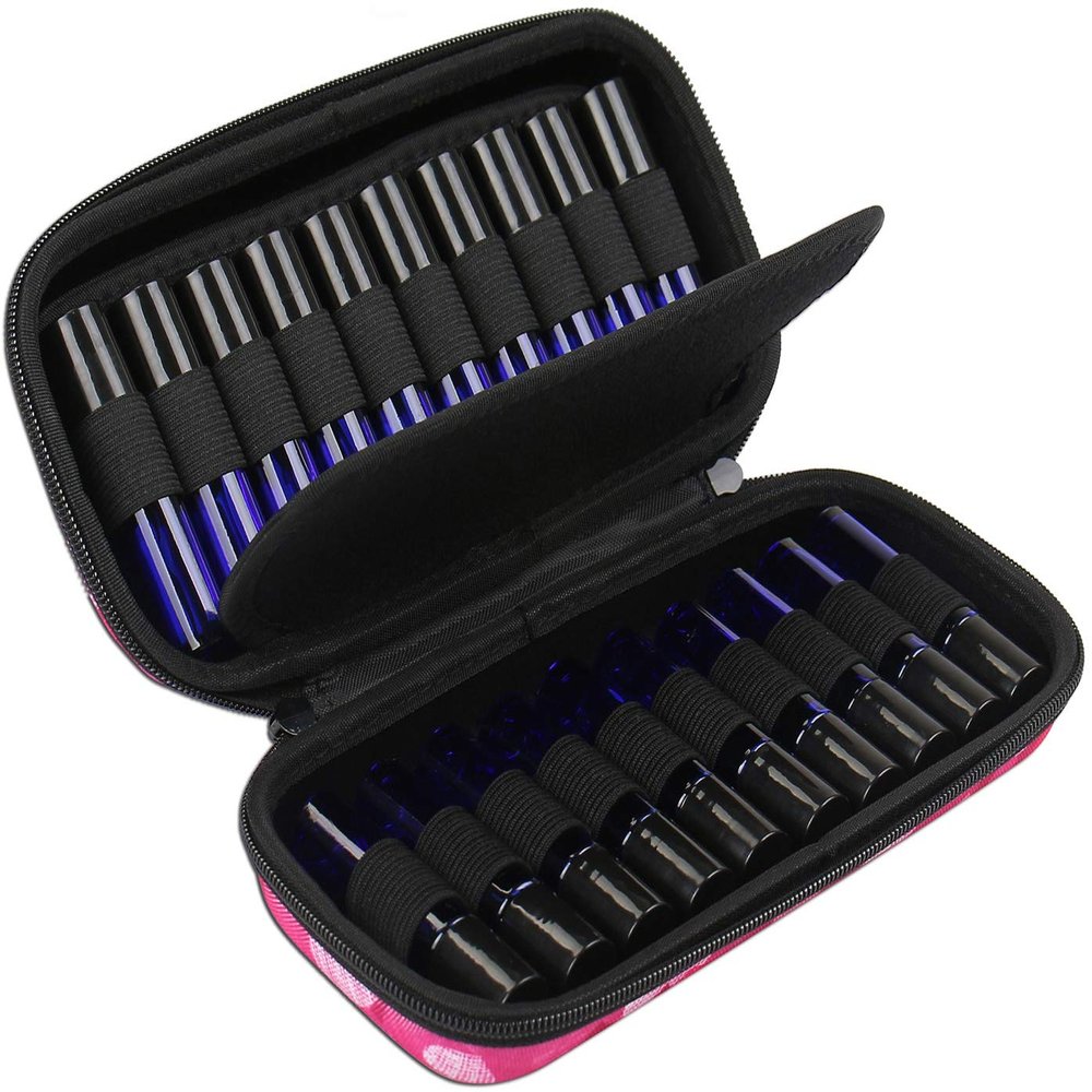 20 Bottle Essential Oil Carrying Case Premium Hard Shell Protection for up to 20 Bottles  Perfect for Roller and Standard Bottles 5ml to 10ml  Great for Travel (Pink Hearts)