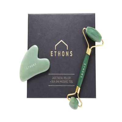 ETHONS Jade Roller & Gua Sha 2 in 1 For Face - Premium Construction Face Massager - Skin Tightening De-Puff Face Scraper - Anti Aging - Relieves Headache & TMJ [Gift-Ready Packaging]
