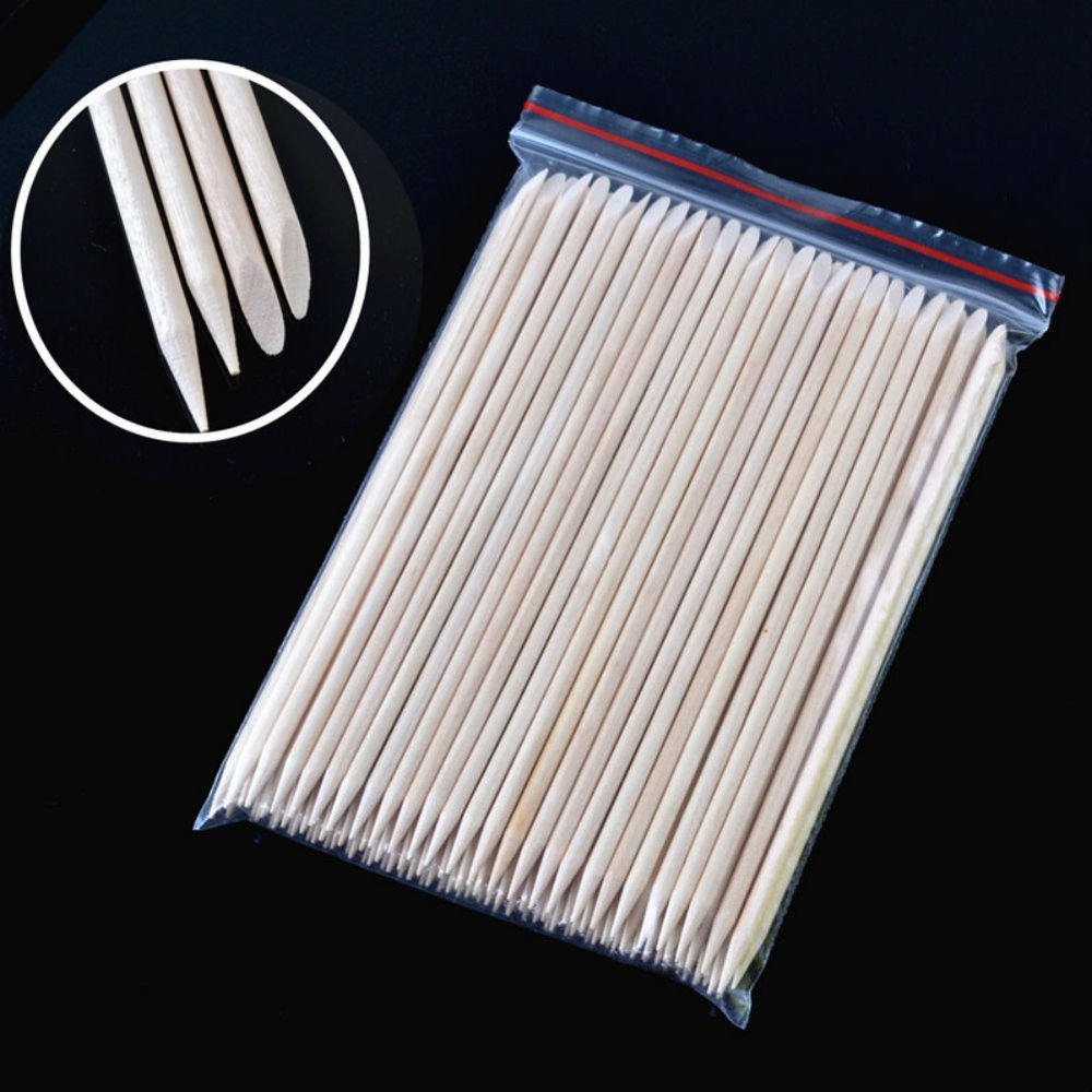 AKOAK 100 Pcs/Pack 5.78" Orange Wood Sticks,Double Sided NNail Art Cuticle Sticks for Pusher Remover Manicure Pedicure