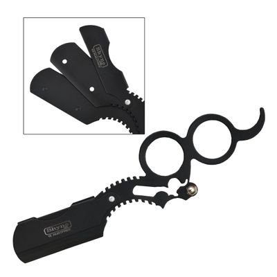 Barber Salon Straight Cut Throat Wet Shaving Razor 5 Colours - Double Ring (BLACK)