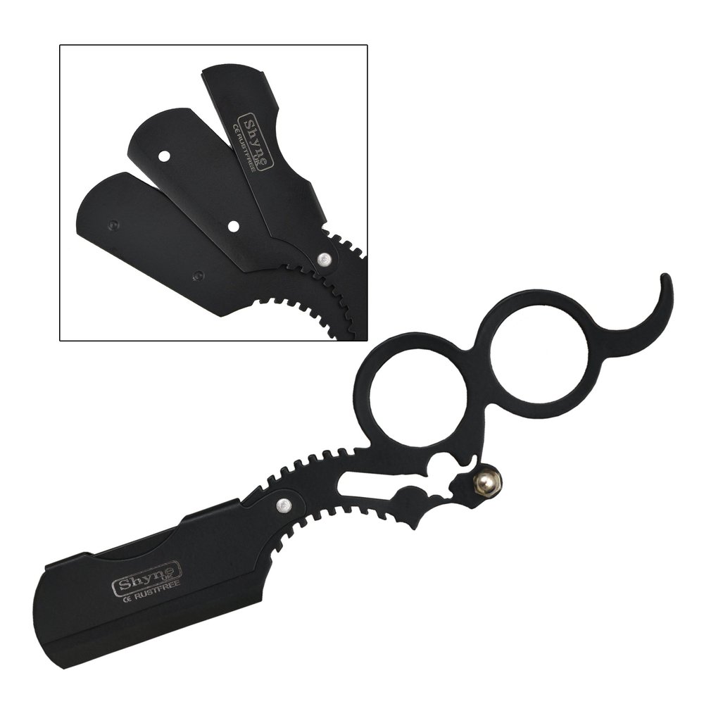 Barber Salon Straight Cut Throat Wet Shaving Razor 5 Colours - Double Ring (BLACK)