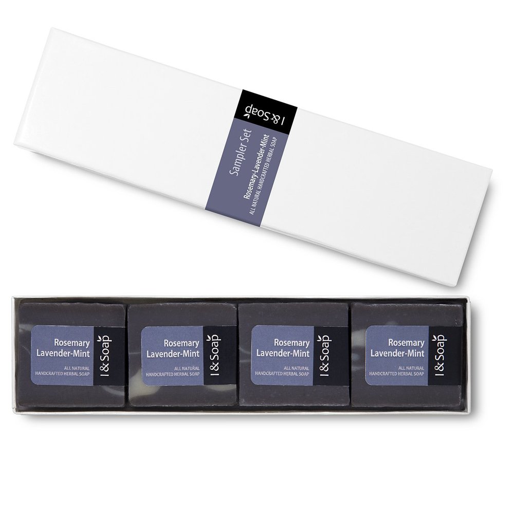 I & SOAP, 4pcs Mini Guest Soap (Rosemary-Lavender-Mint) - Travel Soap - 100% Natural & Organic Materials - Handcrafted Herbal Soap - Gentle and Effective Facial, Hand and Body Cleansing Soap Bars - Deeply Moisturizing Soft Soap.
