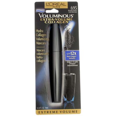 L'Oral Paris Voluminous Extra Volume Collagen Waterproof Mascara, 695 Blackest Black (Pack of 2)