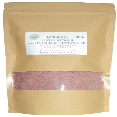 ATTIS Luxurious Bath Salt Soak with Helichrysum Essential Oil, Dead Sea Salt, Magnesium Flakes, Epsom Salt | Vegan | Hand made | Relaxing | Refreshing | Calming | Rejuvenating (17.63oz)