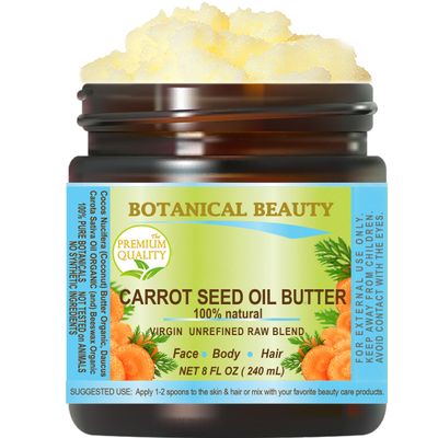 Botanical Beauty CARROT SEED OIL BUTTER Pure Natural Virgin Unrefined RAW 8 Fl. Oz.- 240 ml for FACE, SKIN, BODY, DAMAGED HAIR, NAILS. Rich in Beta Carotene, Vitamin E