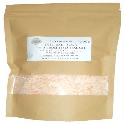 ATTIS Luxurious Bath Salt Soak with Neroli Essential Oil, Dead Sea Salt, Magnesium Flakes, Epsom Salt, Himalayan Pink Salt | Vegan | Hand made | Relaxing | Refreshing | Calming | (17.63oz)