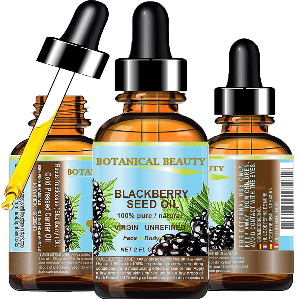 Botanical Beauty BLACKBERRY SEED OIL 100% Pure Natural Virgin Unrefined. Cold Pressed Undiluted Carrier Oil for Face, Skin, Body, Hair, Anti-Aging Face Oil (2 Fl Oz)