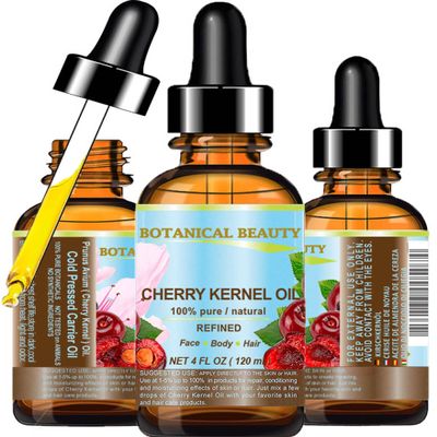 Italian CHERRY KERNEL OIL 100% Pure Natural Refined Undiluted Cold Pressed Carrier Oil for Face, Skin, Body, Feet, Hair, Massage, Nails. 4 Fl. oz - 120 ml. by Botanical Beauty